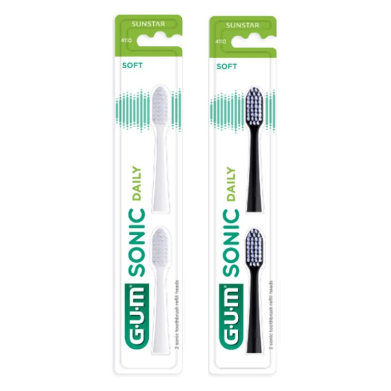 G.U.M SONIC DAILY BATTERY TOOTHBRUSH SOFT, COMPACT BLACK/WHITE/SENSITIVE (WHITE-PINK)  AND TOOTHBRUSH HEAD COMBO