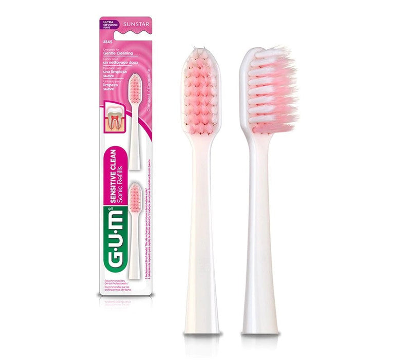 G.U.M SONIC DAILY REPLACEMENT TOOTHBRUSH HEADS SOFT COMPACT WHITE/BLACK/WHITE-PINK (SENSITIVE) 2PCS