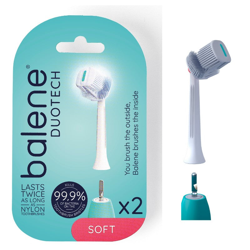 Balene Duotech Electric Toothbrush: Replacement Heads Medium/Soft x2 brush heads per packet