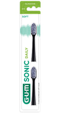 G.U.M SONIC DAILY REPLACEMENT TOOTHBRUSH HEADS SOFT COMPACT WHITE/BLACK/WHITE-PINK (SENSITIVE) 2PCS