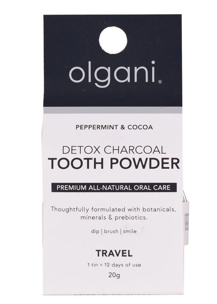 Olgani Travel Charcoal & Cocoa Detox Charcoal Tooth Powder: 20g