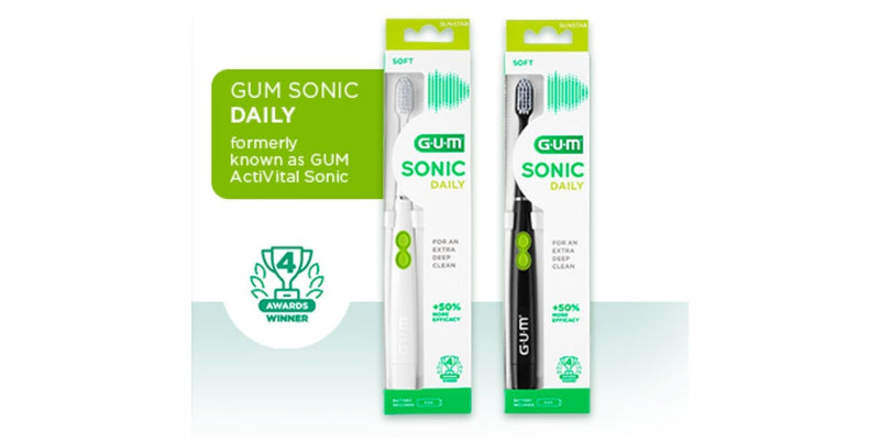 G.U.M SONIC DAILY BATTERY TOOTHBRUSH SOFT, COMPACT BLACK/WHITE/SENSITIVE (WHITE-PINK)