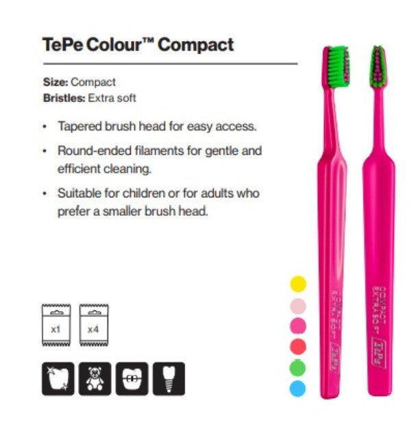 TePe Colour Compact Extra Soft Toothbrush 1x Cello Pack (One Toothbrush)