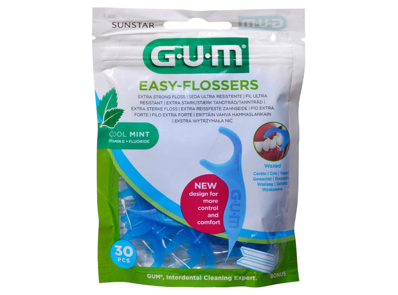 G.U.M EASY FLOSSERS, MINT, WAXED 30PCS