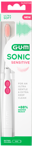 G.U.M SONIC DAILY BATTERY TOOTHBRUSH SOFT, COMPACT BLACK/WHITE/SENSITIVE (WHITE-PINK)
