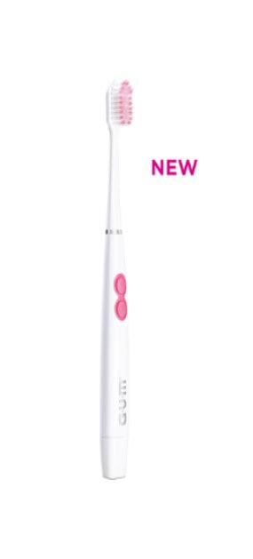 G.U.M SONIC DAILY BATTERY TOOTHBRUSH SOFT, COMPACT BLACK/WHITE/SENSITIVE (WHITE-PINK)